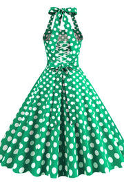 Yellow Polk Dots Halter Swing Dress