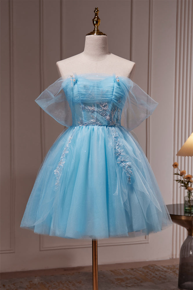 Princess Blue Tulle Off the Shoulder Short Dress – Ohmollydress