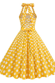 Yellow Polk Dots Halter Swing Dress