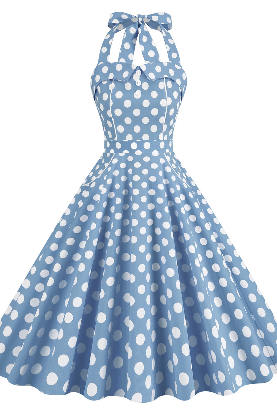 Yellow Polk Dots Halter Swing Dress