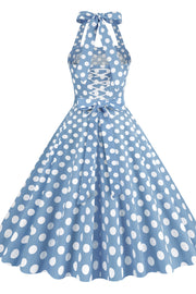 Yellow Polk Dots Halter Swing Dress