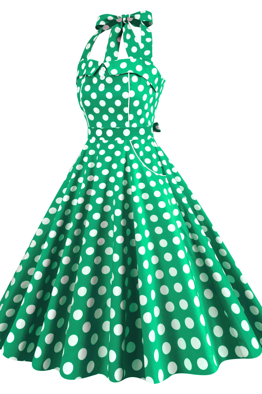 Yellow Polk Dots Halter Swing Dress