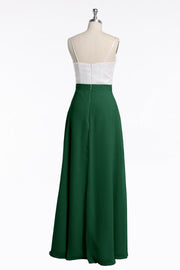 Spaghetti Straps White and Green Chiffon Long Bridesmaid Dress