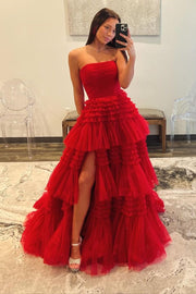 Strapless Periwinkle Tulle Tiered Formal Dress