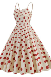 Straps Ivory and Red Polk Dots Swing Dress