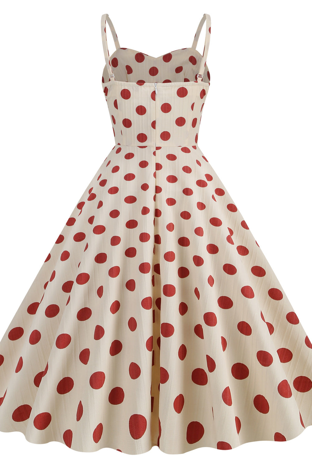 Straps Ivory and Red Polk Dots Swing Dress