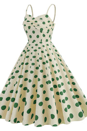 Straps Ivory and Red Polk Dots Swing Dress