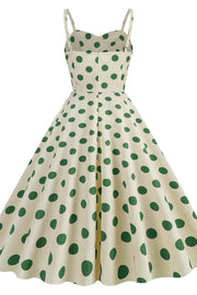 Straps Ivory and Red Polk Dots Swing Dress