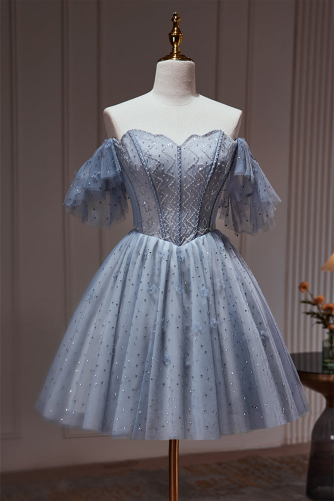 Grey Beaded Off the Shoulder Corset Princess Dress Ohmollydress Grey Beaded Off the Shoulder Corset Princess Dress Ohmollydress