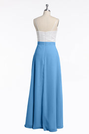 Spaghetti Straps White and Green Chiffon Long Bridesmaid Dress