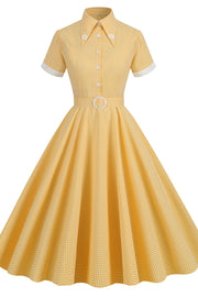 Short Sleeves Yellow Daisy Swing Dress