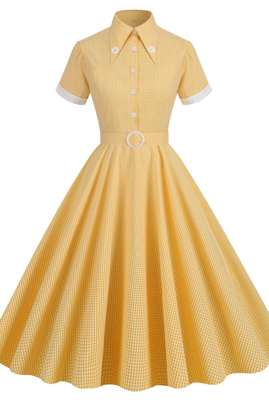 Short Sleeves Yellow Daisy Swing Dress
