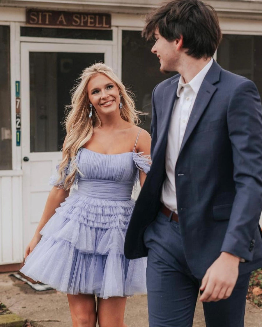 Straps Periwinkle Ruffles A-line Short Dress