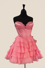 Appliques Neck Light Blue Corset Tiered Short Dress