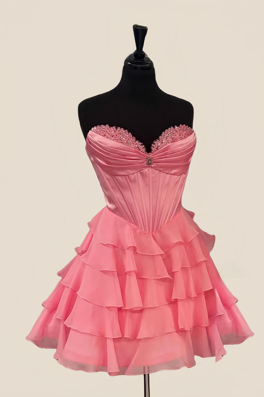 Appliques Neck Light Blue Corset Tiered Short Dress