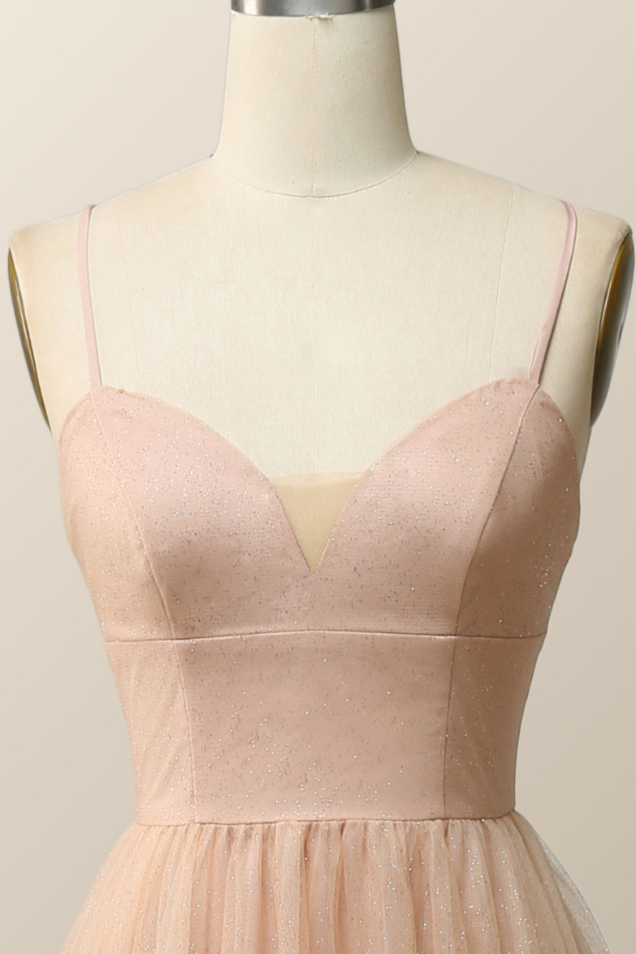 Straps Champagne Tulle A-line Formal Dress