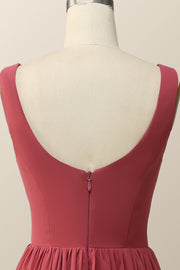 Pleated Terracotta Empire Chiffon Long Bridesmaid Dress