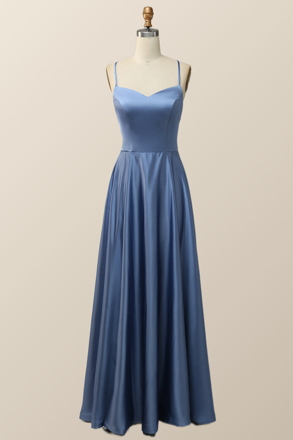 Simply Blue Straps A-line Long Formal Dress