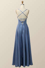 Simply Blue Straps A-line Long Formal Dress