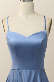 Simply Blue Straps A-line Long Formal Dress