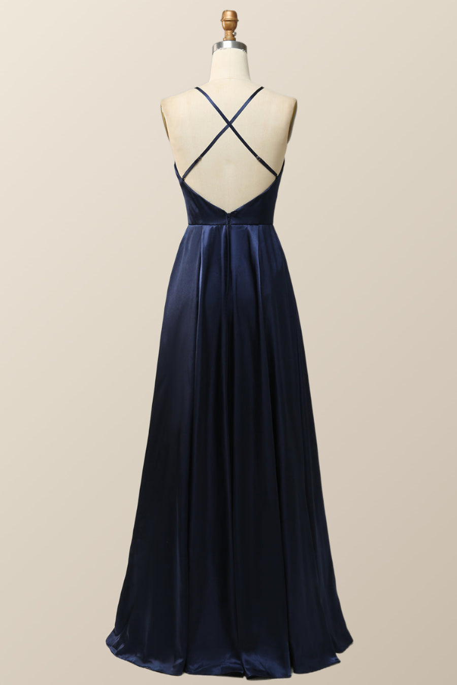 Scoop Navy Blue Halter Long Dress with Keyhole