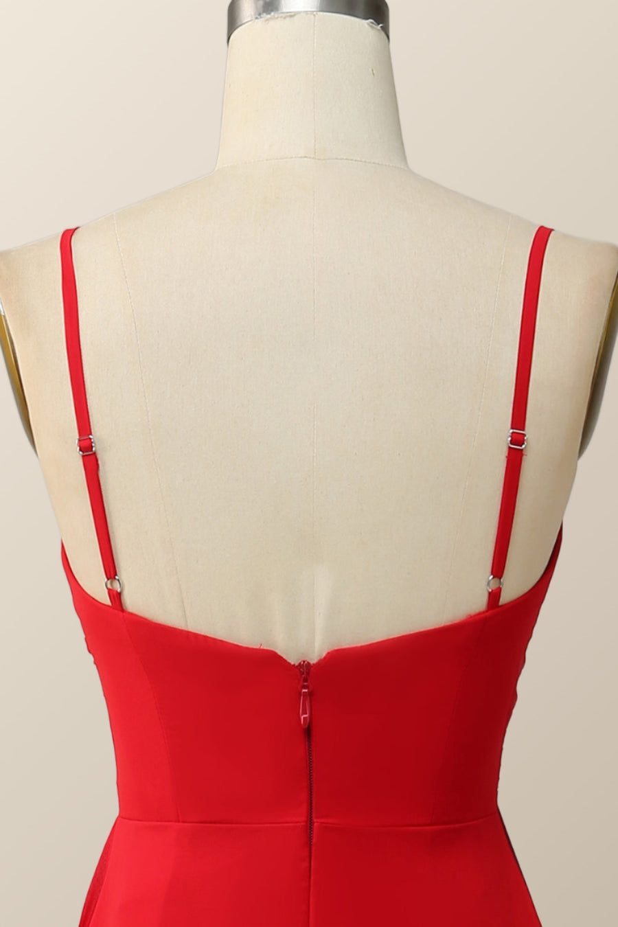 Straps Red Twisted Chiffon Long Bridesmaid Dress