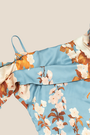 Cowl Neck Blue Floral Print Mermaid Long Dress
