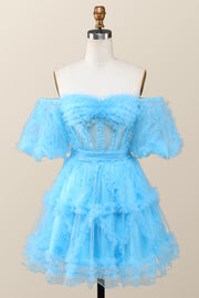 Off the Shoulder Hot Pink Ruffles Short A-line Homecoming Dress