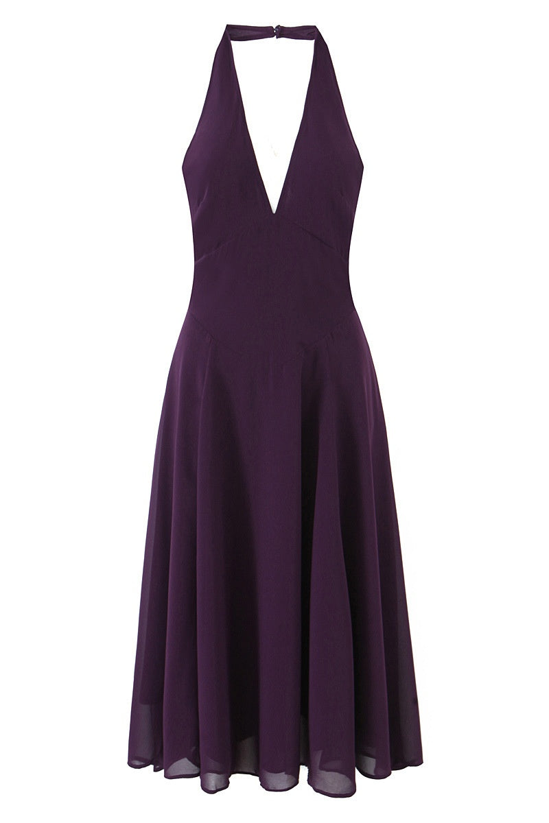 Halter V-neck Purple Long Dress Ohmollydress Halter V-neck Purple Long Dress Ohmollydress