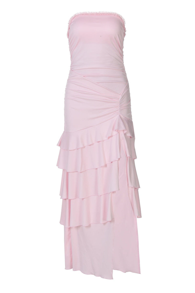 Strapless Pink Fitted Ruffle Dress Ohmollydress Strapless Pink Fitted Ruffle Dress Ohmollydress