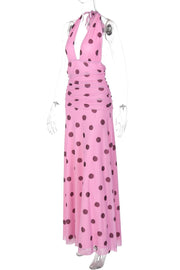 Pink Polka Dot Halter Long Dress