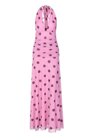 Pink Polka Dot Halter Long Dress