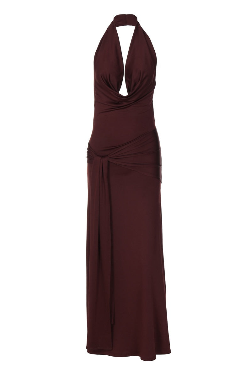 Halter Cowl Neck Burgundy Long Dress Ohmollydress Halter Cowl Neck Burgundy Long Dress Ohmollydress