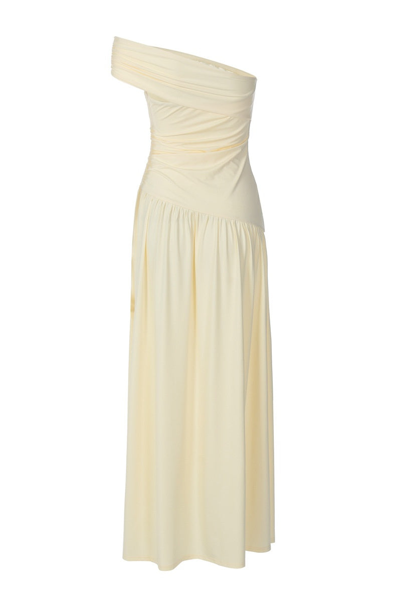 Light Yellow One Shoulder Long Dress – Ohmollydress