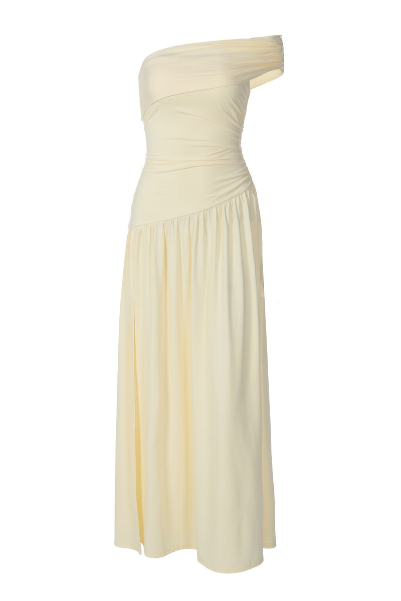 kleo one shoulder maxi dress golden ochre Light Yellow One Shoulder Long Dress – Ohmollydress