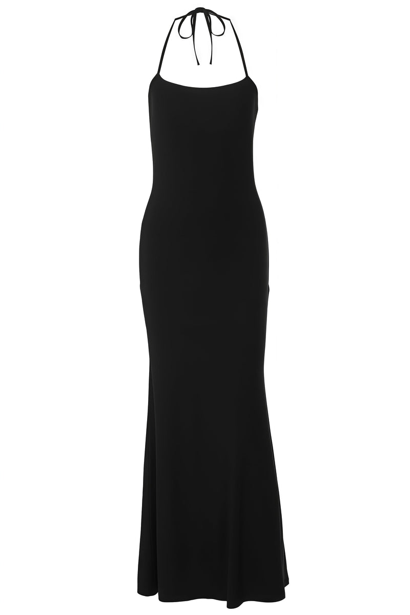 blue dress for baby girl Rinna Satin Halter Maxi Dress / Black | Meshki main image 1