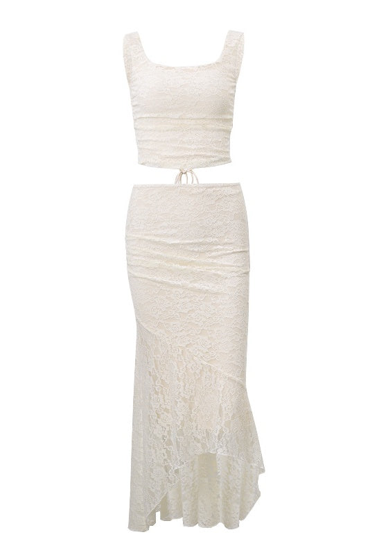 white two piece mermaid dress Two Piece Ivory Lace Mermaid Dress – Ohmollydress