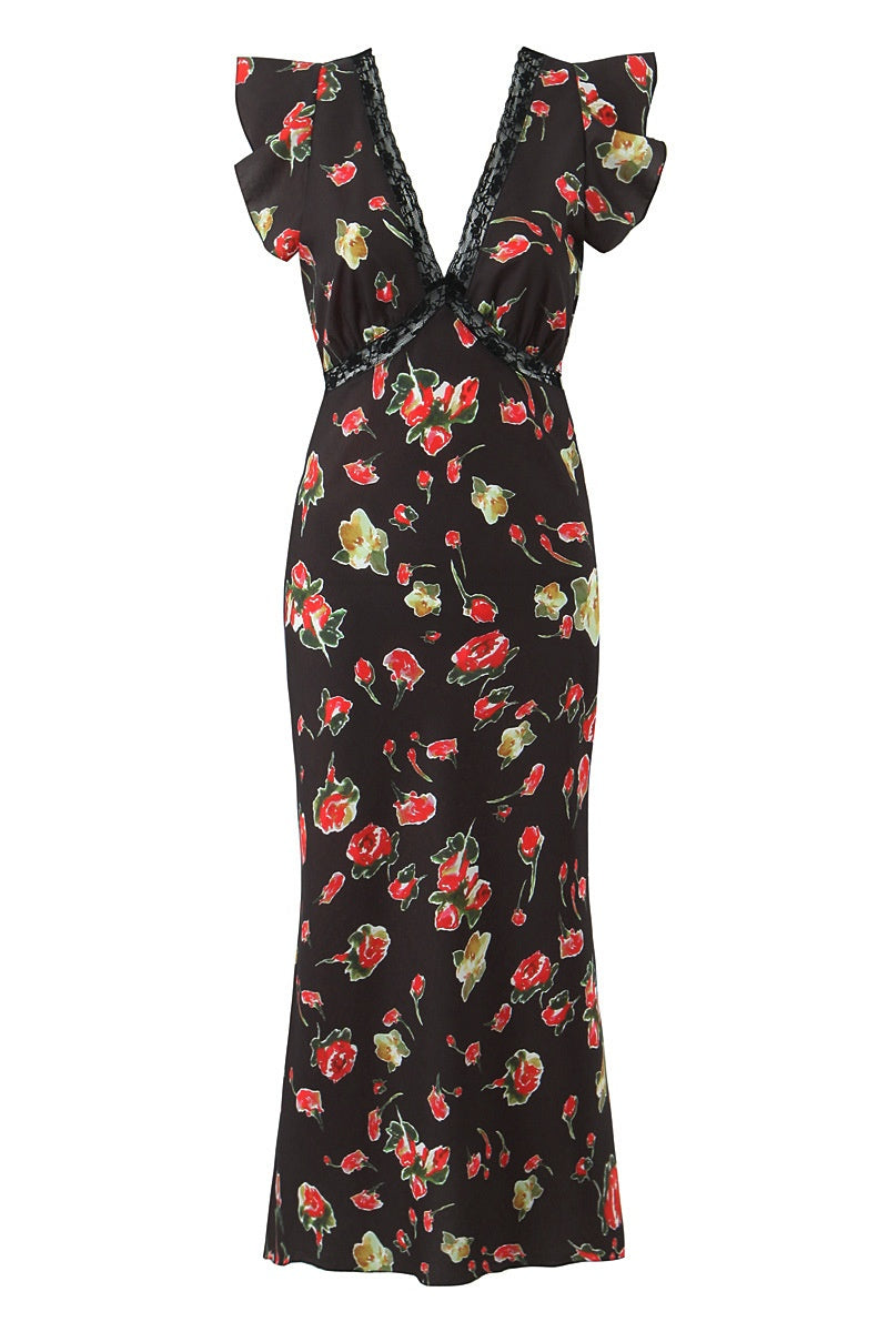 slim fit dress slacks Mortua Grunge Floral Print Lace Trim Mini Wrap Dress – Disturbia