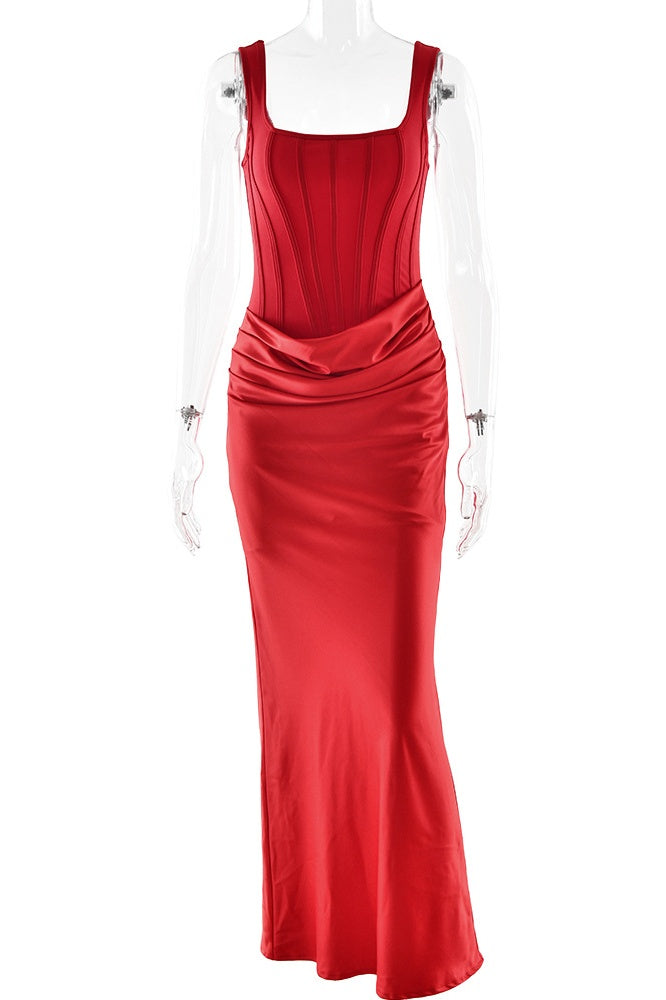 Red Square Neck Draped Fitted Dress Ohmollydress Red Square Neck Draped Fitted Dress Ohmollydress