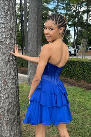 Beaded Neck Yellow Tiered A-line Short Dress