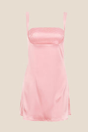 Straps Pink Satin Short Party Dress