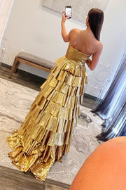 Sweetheart Purple Tiered Metallic Long Dress