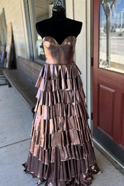 Sweetheart Purple Tiered Metallic Long Dress