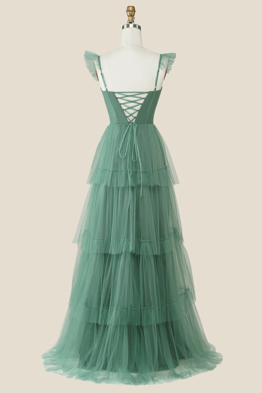 Blue Tulle Tiered A-line Long Dress
