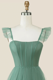 Blue Tulle Tiered A-line Long Dress