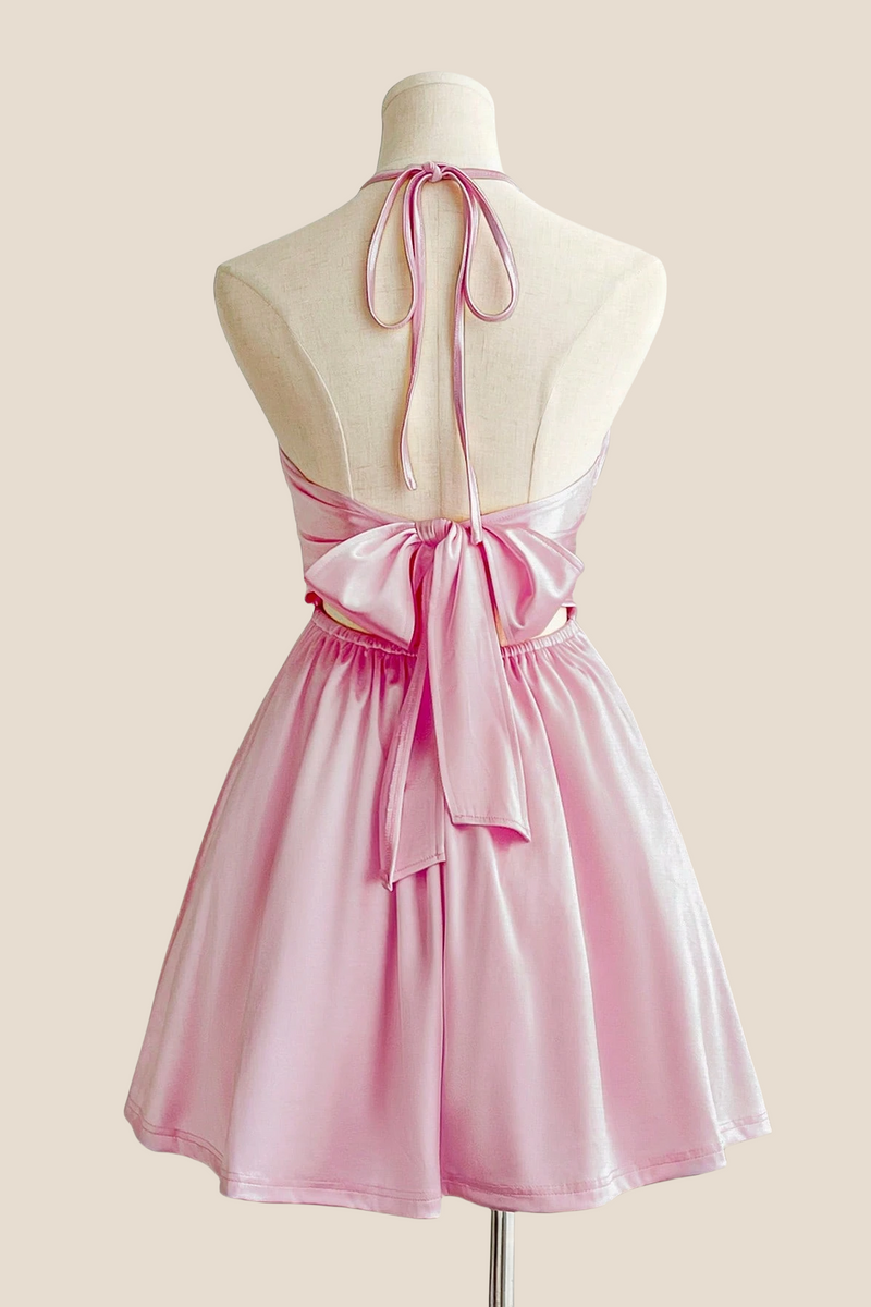 Halter Sage Green Back Tie A-line Short Dress Ohmollydress Halter Sage Green Back Tie A-line Short Dress Ohmollydress