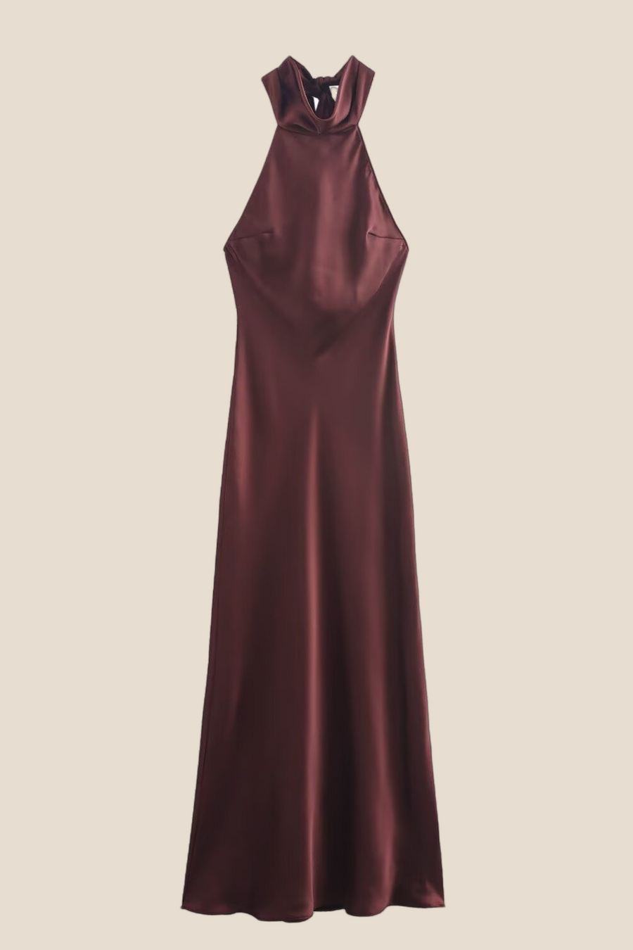 High Neck Burgundy Open Back Long Dress