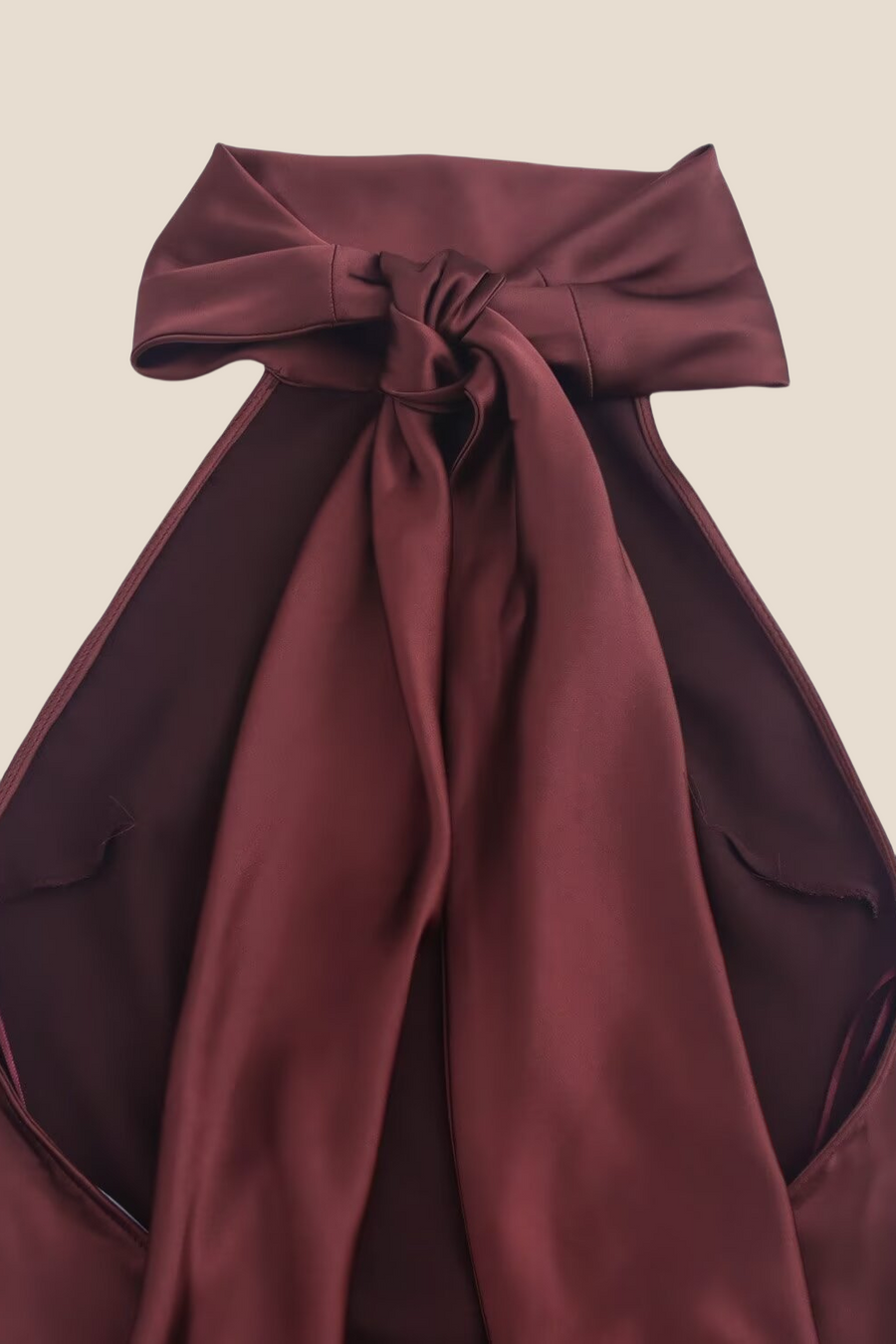 High Neck Burgundy Open Back Long Dress