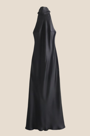 High Neck Burgundy Open Back Long Dress
