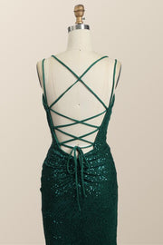 Ruched Green Sequin Fitted Long Party Dress